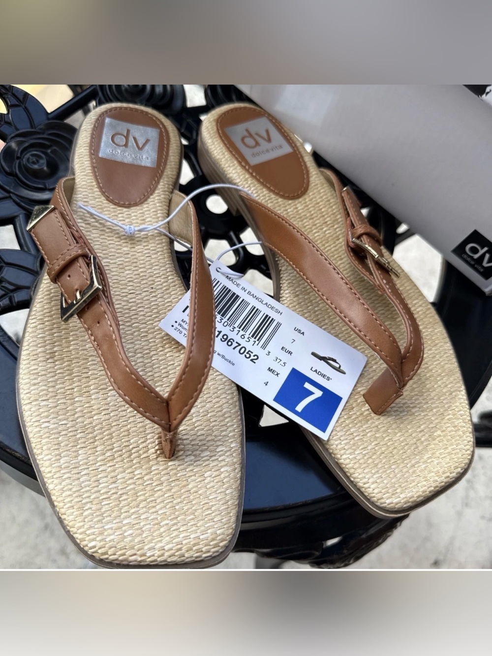 Dolce Vita Tan Woven Thong Sandals with Gold Buckle Brown Size 7
